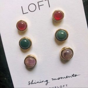 LOFT set of 3 gold studs ball earrings fall colors